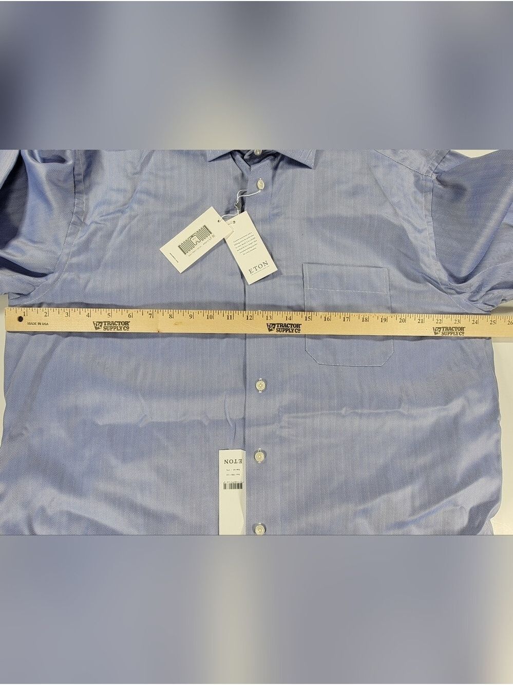 NEW Men's ETON Shirt Blue Herringbone Shirt Classic Fit 44 17.5 Button Front NWT - Picture 8 of 14